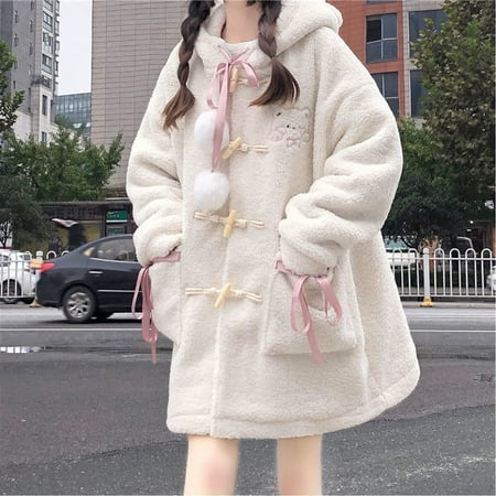 Girls Women Kawaii Bunny Ear Hoodie Top Long Sleeve Fuzzy Fluffy Rabbit Sweatshirt Plush Hooded Jacket Coats Bear White Small Canada Girls Women Kawaii Bunny Ear Hoodie Top, Womens Hooded Peacoat Small Size Xl Tall Girl
