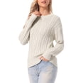 thumbnail image 4 of INSPIRE CHIC Cable Knit Sweater for Women's Round Neck Drop-Shoulder Long Sleeve Casual Fall Winter Sweater L Apricot, 4 of 6
