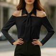 thumbnail image 4 of Ounisa Women's Bow Tie Neck Long Sleeve Off Shoulder Buttton Cuff Chiffon Elegant Blouse, 4 of 9