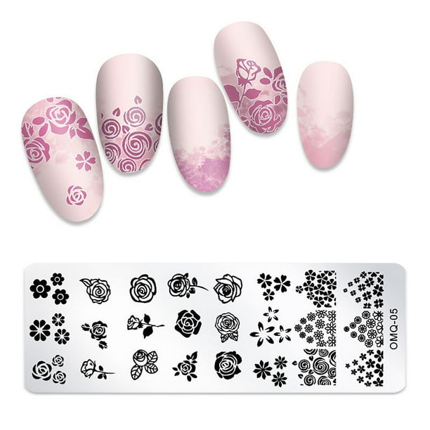 Plantilla de impresión de arte de uñas con copos de nieve navideños jaspeados, placa de impresión artística