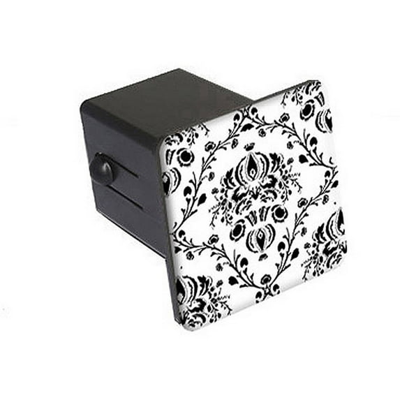 Damask Elegant Black And White 2" Tow Trailer Hitch Cover Plug Insert