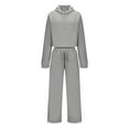 thumbnail image 4 of Fmbrln Womens 2 Piece Outfits Sweatsuits Long Sleeve Cropped Hoodies and Drawstring Elastic Waist Wide Leg Sweatpants Fall Winter Fashion Athletic Outfits Sets Gray L, 4 of 5