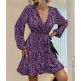 thumbnail image 4 of Dress Cheetah Ruffle Belted V Neck A Line Long Sleeve Elegant Casual Streetwear Dress XXL, 4 of 7