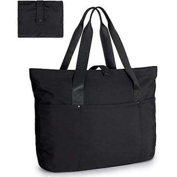 Tote Bag for Women, Foldable Tote Bag With Zipper Large Shoulder Bag Top Handle Handbag for Travel, Work,black-32*15*32cm