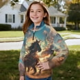 thumbnail image 3 of Uorisanigo Girls Sweatshirts Fashion Long Sleeve Lapel Zipper Sweatshirt Oversized Tribal Western Horse Quarter-Zip Pullover Jacket Fall Trendy Clothes Cropped Pullover Hoodies, 3 of 7