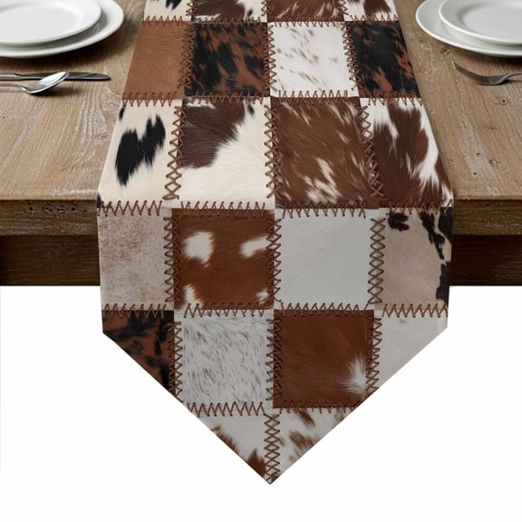 Brown Beige Table Runner Linen Burlap Table Runner 36 Inches Small Vintage Art Plaid Farmhouse Checkered Dresser Scarves for Kitchen Island Coffee Dining Room Party Wedding Holiday Decoration 13"x36"