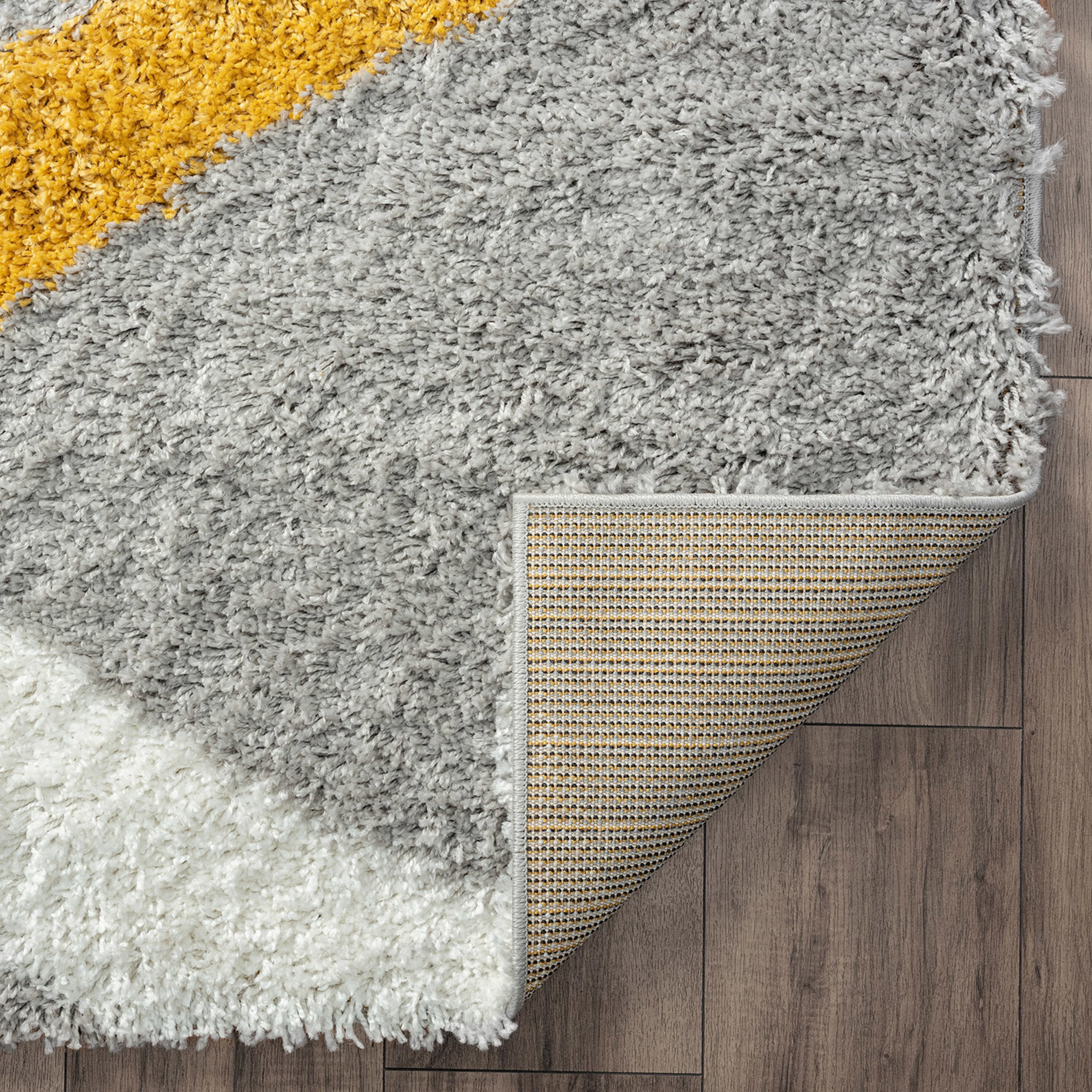 Bliss Rug Abstract Indoor Shag Rug for Living Room, Bedroom, Kids Room |Gray/Yellow, 8' x 10' (7'11''x9'11'')