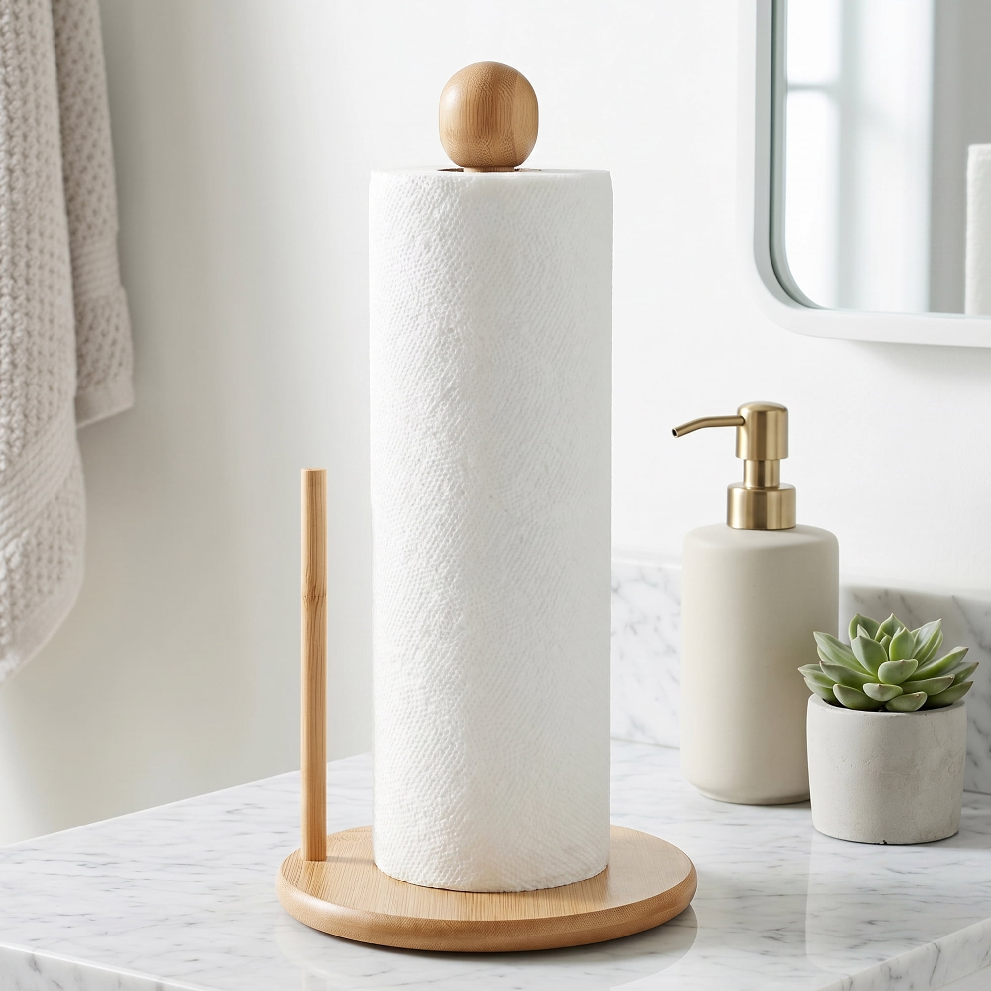 Unique Bargains Paper Towel Holder Countertop Durable Base Wood Natural A 11.6x6.3inch