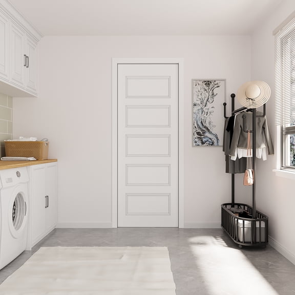 28" x 80" Interior Morden Recessed 5 Paneled Slab Door Solid Manufactured Wood Primed Bedroom Standard Door