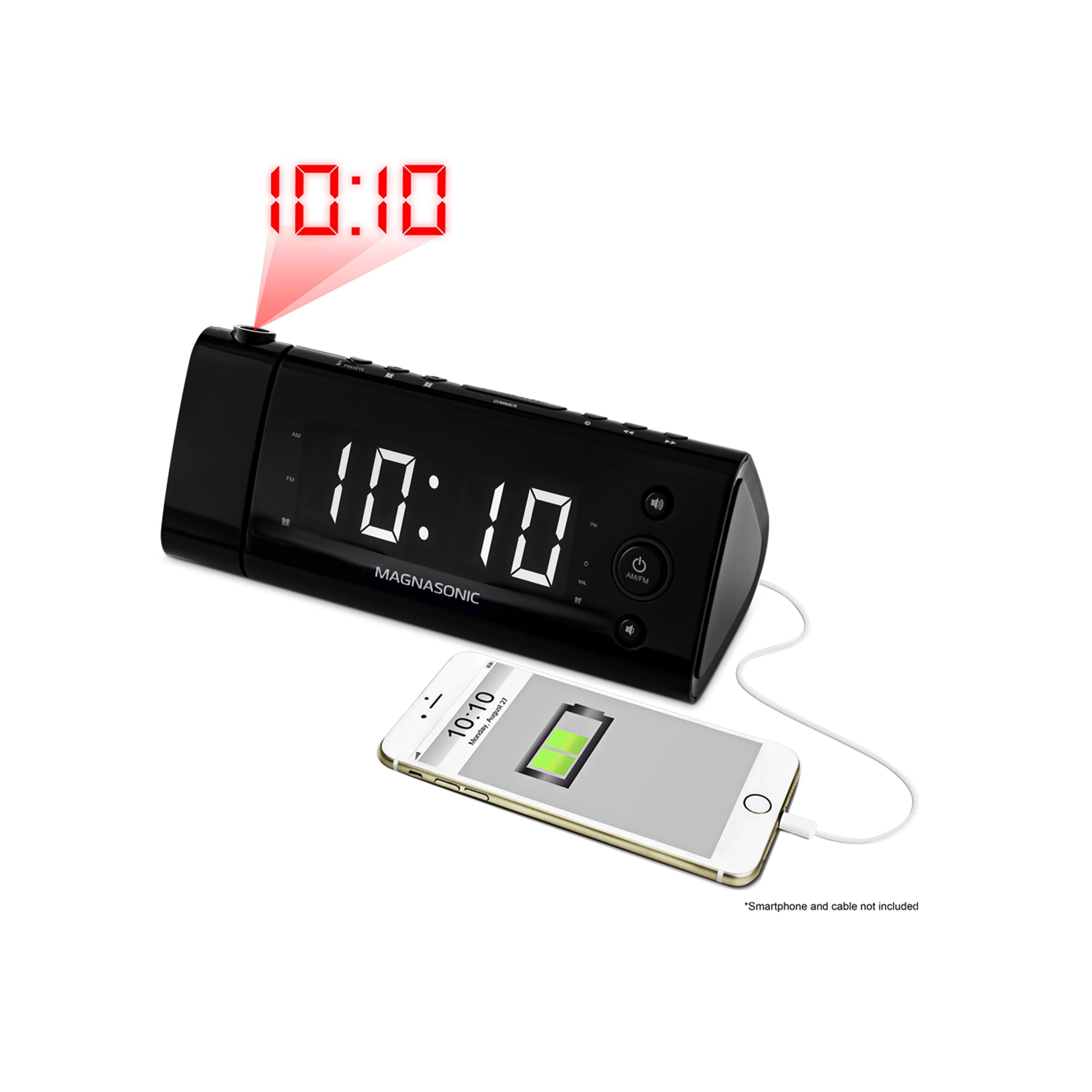 Magnasonic Usb Charging Alarm Clock Radio With Time Projection Battery Backup Auto Time Set Dual Alarm 1 2 Led Display For Smartphones Tablets Eaac475w Walmart Canada
