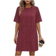 thumbnail image 3 of Summer Oversize Beach Dresses for Womens 2026 Casual Solid Color Short Sleeve Round Neck Bandage Dress Ladies Skirt, 3 of 7