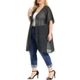 thumbnail image 4 of Unique Bargains Women's Plus Size Polka Dots Bell Sleeve Chiffon Summer Cardigans 1X Black, 4 of 7