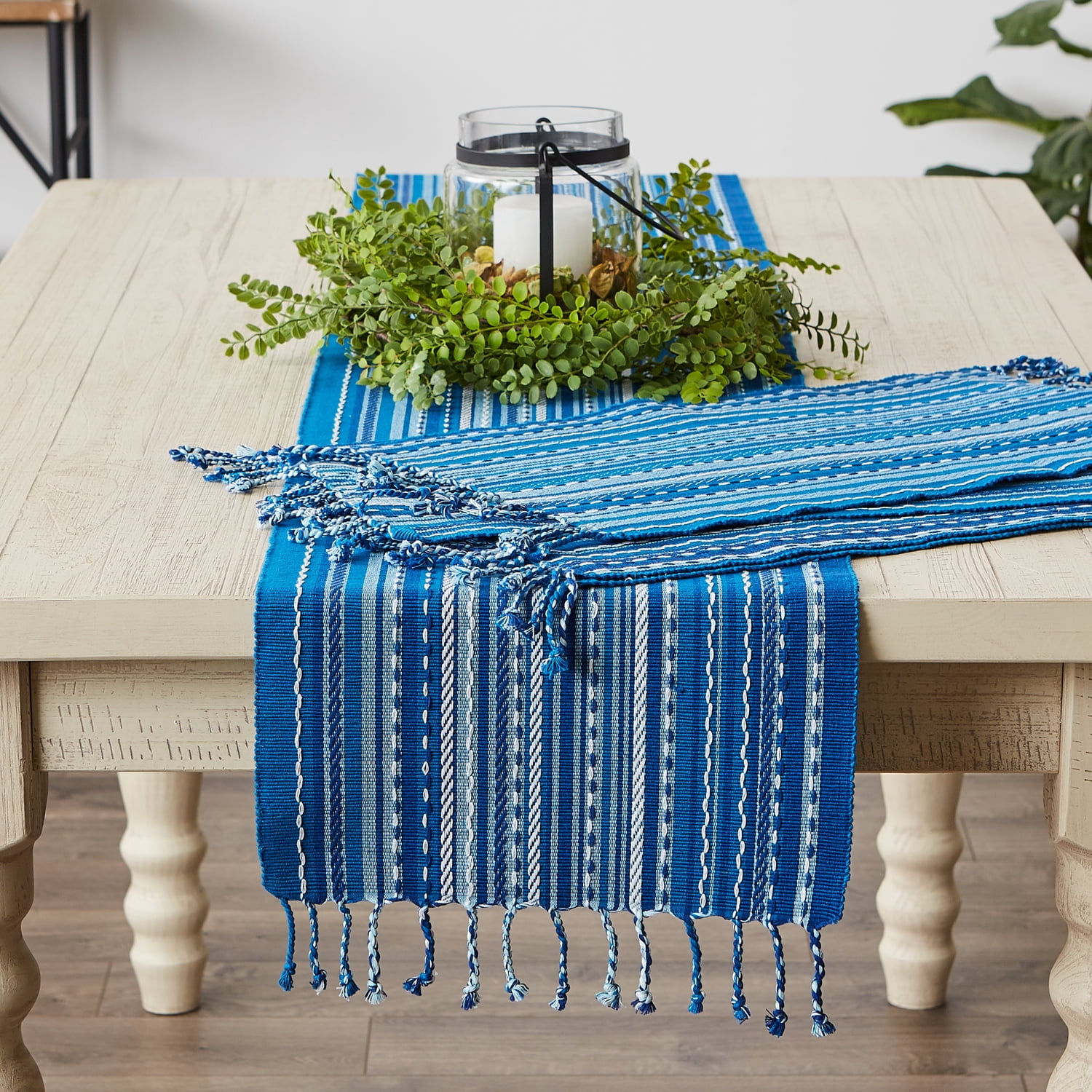 Blue Tonal Stripe With Fringe Placemat (Set of 6)