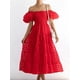 thumbnail image 4 of Vestido de verano liso para mujer, ropa de fiesta, elegante, con mangas abullonadas, de retazos, con hombros descubiertos, informal, holgada, 4 of 4
