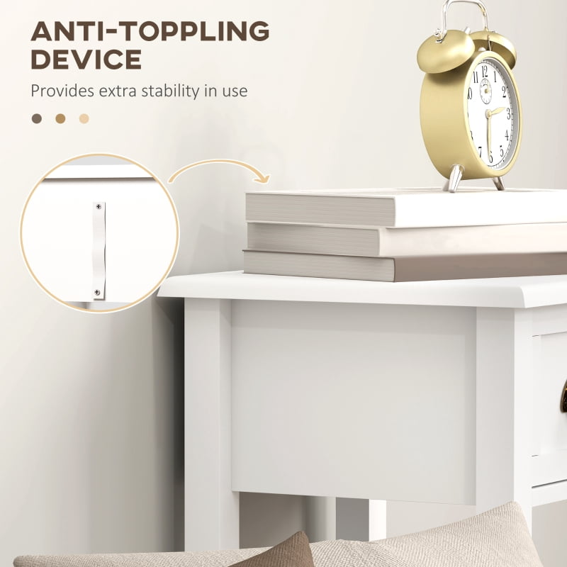 HOQBN 2-Tier Side Tables Set of 2 with Drawer and Shelf, 2-Piece Bedside Table Set for Living Room and Hallway, White