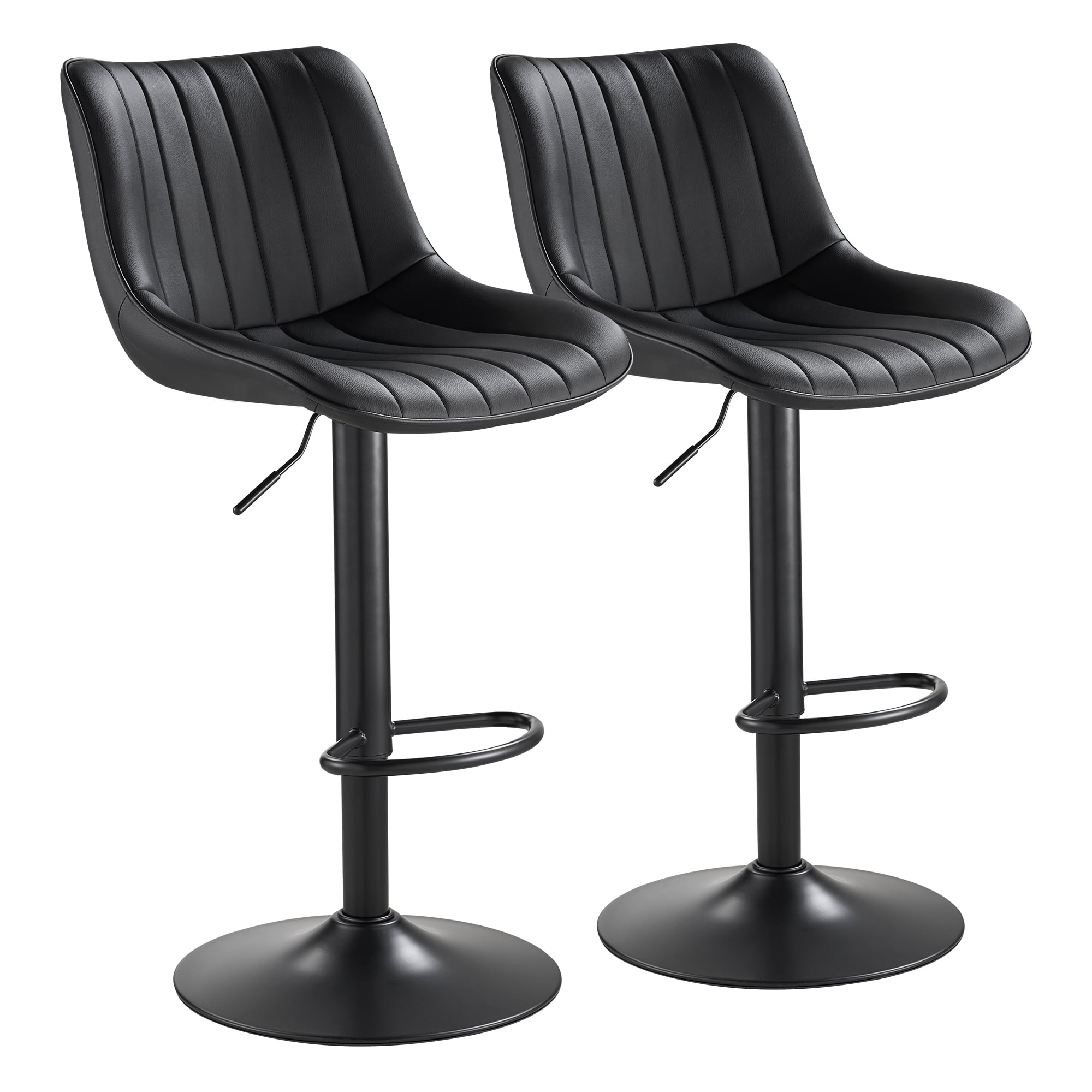 SAETSFEG Bar Stools Set of 2, Adjustable Swivel Counter Height Bar Stool with Footrest, PU Leather Bar Chairs for Kitchen Island, Dining Room, Black