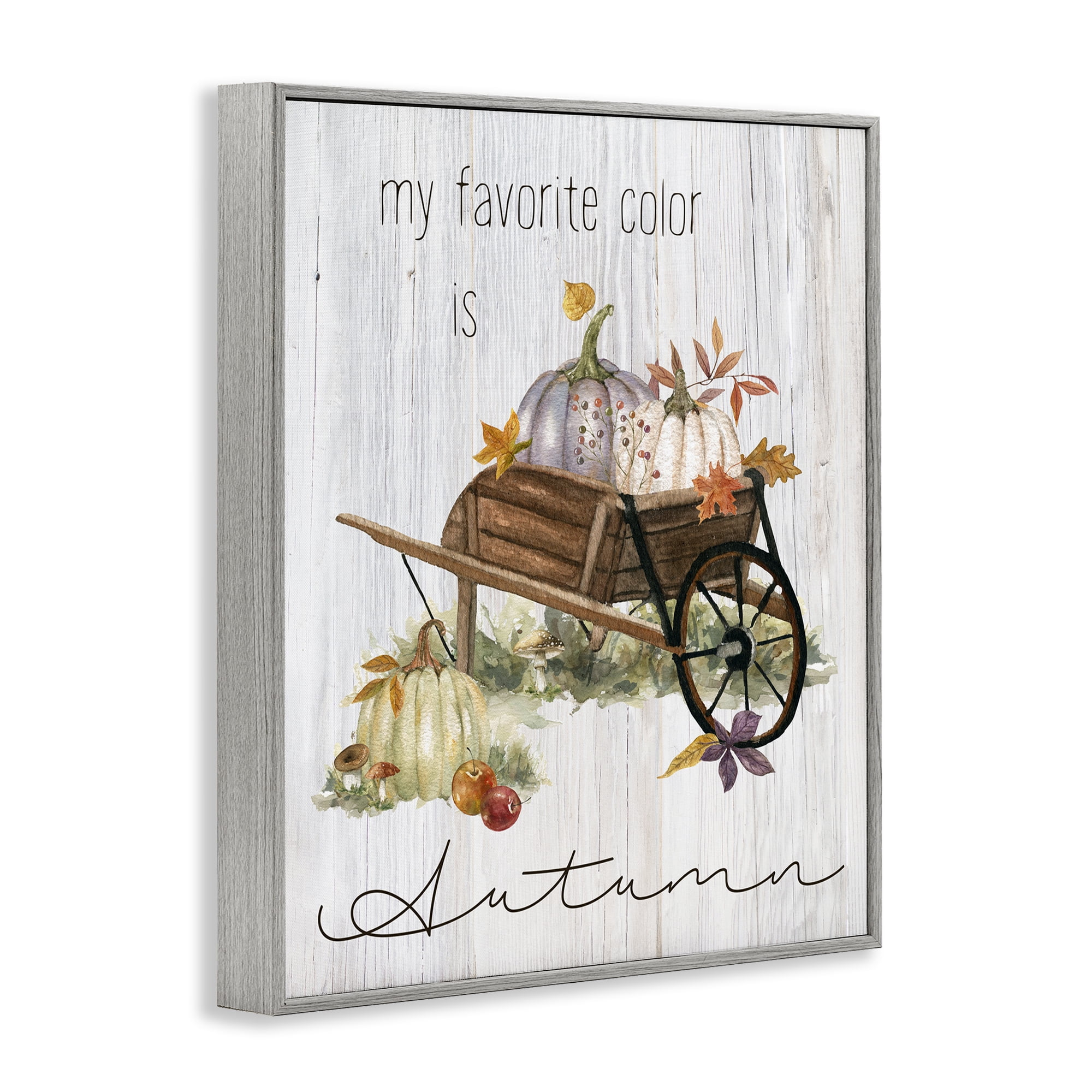 Stupell Industries Autumn Favorites Wagon Holiday Painting Gray Framed Art Prints Wall Art, 11 x 14