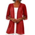 thumbnail image 6 of Hfnxid Cardigan for Women Lightweight Chiffon Sheer Shrug Casual Half Sleeve Open Front Cardigans Fall Vacation Cover Up Red S, 6 of 7