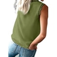 thumbnail image 3 of Camiseta de Tirantes Holgada Sin Mangas con Cuello en V y Encaje de Pestañas, Color Verde Hierba, Talla XL, 3 of 9
