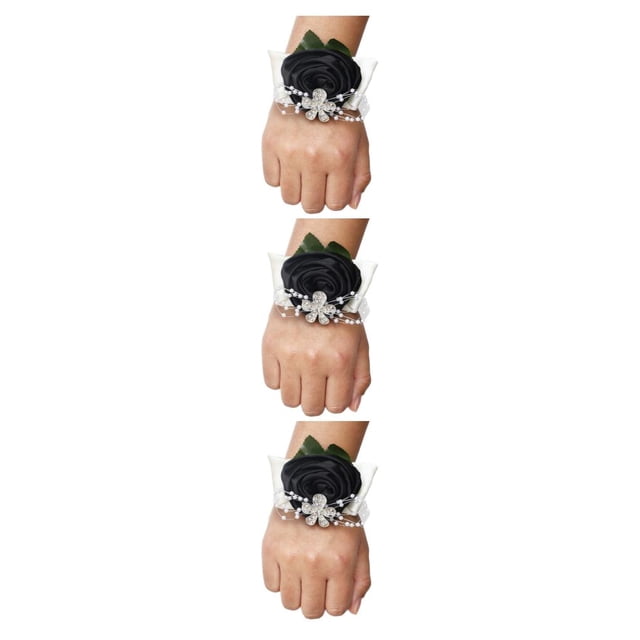 Ramillete de Muñeca Bearachild Rosa de Satén Hecho a Mano para Bodas y Graduaciones N17 Negro