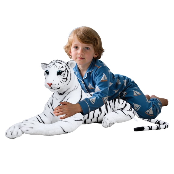 Meoldis Giant White Tiger Stuffed Animal - 44 Inch Realistic Tiger Plush, Soft PP Cotton White Tiger for Kids & Adults, Lifelike Detail, Large Safari Toy & Decor