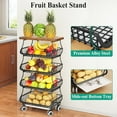 thumbnail image 2 of Fruit Basket Kitchen Pantry Organizers and Storage - Wooden Top Table, Stackable Metal Wire Basket Stand Cart for Fruit Vegetable Snacks Onion Potato Organization, Black, 2 of 7