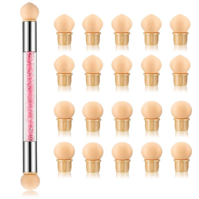 Pluma de esponja degradada para uñas ForSewian, pincel de pintura de uñas de doble cabeza con 20 piezas de cabezal de repuesto para diseño de arte de uñas