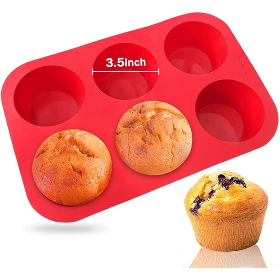 Silicone Texas Muffin Pan - 6 Cup Jumbo Silicone Cupcake Pan, Non-Stick Silicone