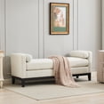 thumbnail image 3 of Hitop 66.34"W Elegant Upholstered Bench, Ottoman with Wood Legs & 2 Bolster Pillows for End of Bed, Bedroom, Living Room, Entryway,Ivory Boucle, 3 of 5