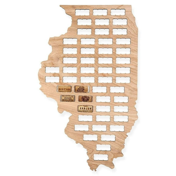 Torched Illinois Wine Cork Map Wall Mount Decor 24" x 24" x 18" Beige