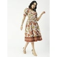thumbnail image 2 of Moomaya Printed Cotton Flared Dress, V-Neck Puffed Sleeves Maxi Dress For Women, 2 of 8