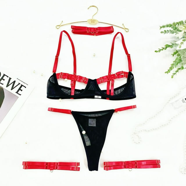 Ropa interior sexy hueca con correa de costura de dos colores Europa y América