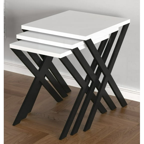Kira's 3-Piece Nesting Table Set - Metal Legs & Wood Base, White for Modern Living