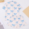 thumbnail image 4 of Conairie Valentine Pajamas Women Bow Print Cute Button Down Shirt And Shorts Pj Set Sleepwear Soft 2 Piece Outfits Lounge Sets Sky Blue XL, 4 of 6