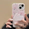 thumbnail image 5 of Pink Flower Bunny Phone Case for iPhone 14, Cute Korea 3D Rabbit Tulip Floral Cartoon Case with Rabbit Hold Stand for Women Girls, 5 of 12