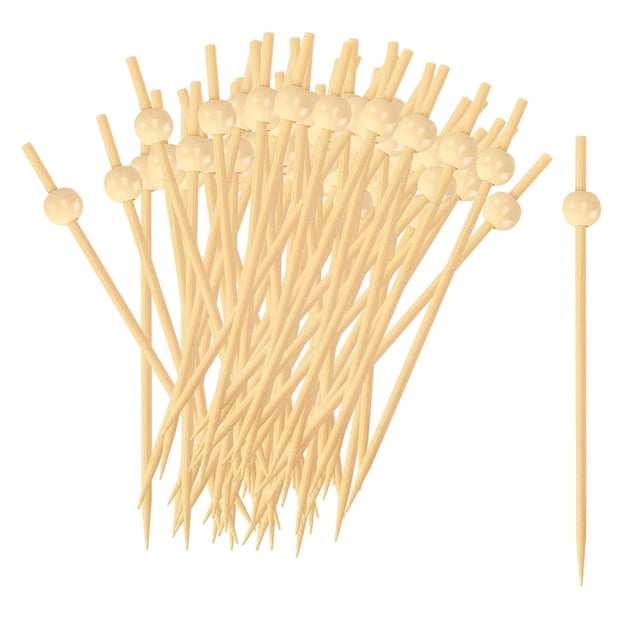 200 palillos de bambú para cócteles, palillos de dientes, aperitivos, comida, palitos de fruta, brochetas, bolas decorativas para reuniones en casa,