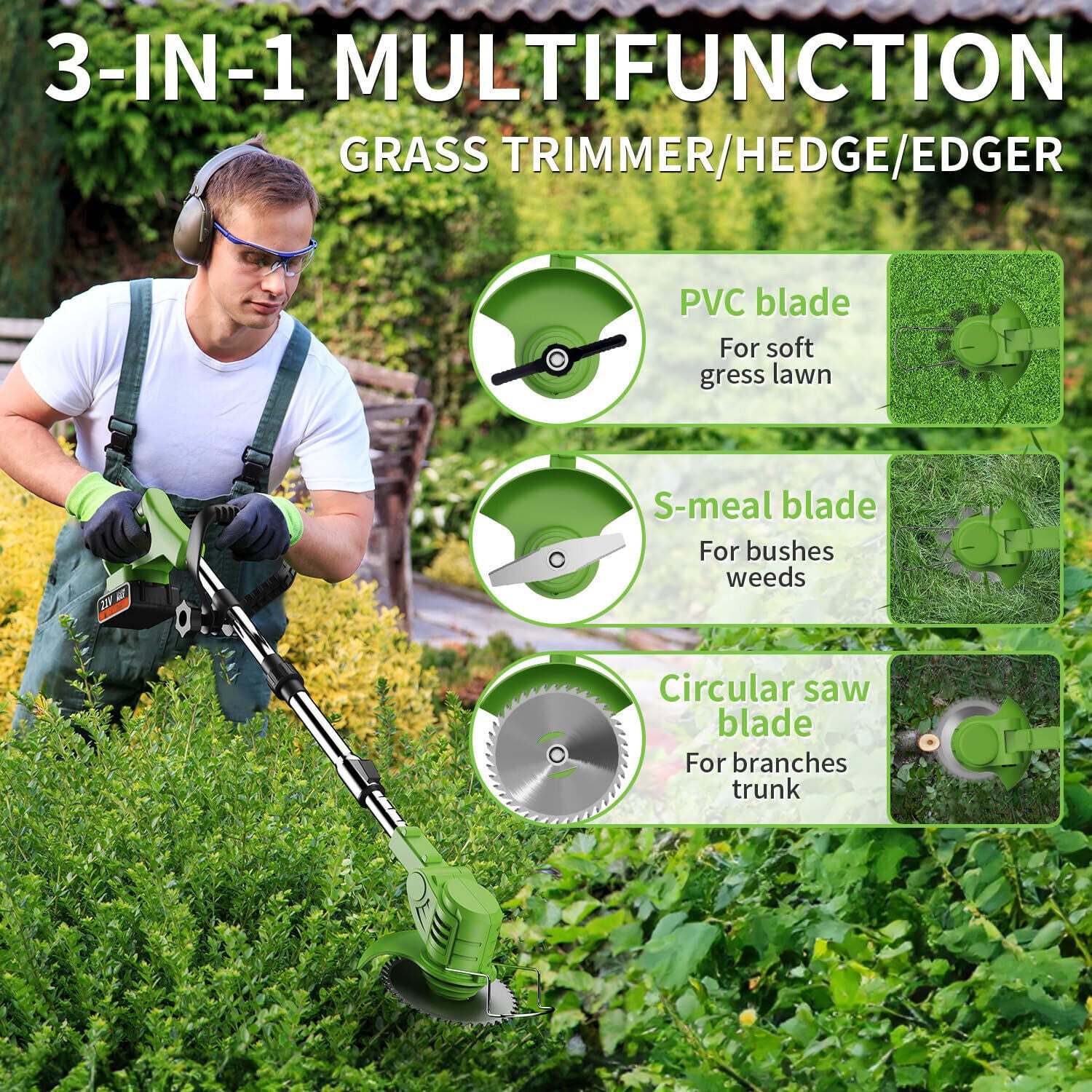 LEXKUYI Electric Weed Wacker, 48V Cordless  Weed Eater Battery Powered, with 2 * 4.0 Batteries & Charger, Lightweight Brush Cutter/Grass Trimmer, 3 Types Blade, for Lawn Yard Garden