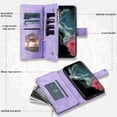 thumbnail image 3 of ELEHOLD for Samsung Galaxy S23 Plus Multi-Function Wallet Case, Zipper Magnetic PU Leather Wrist Strap Card Holder Protective Wallet Stand for Women and Men Cover, purple, 3 of 5