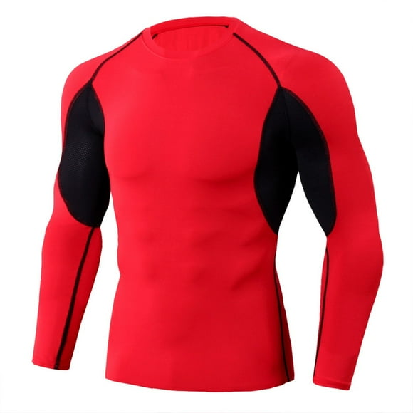 SNOWSONG Clearance! Compression Shirt Men, Long Sleeve Shirts Mens Winter Tight Breathable Fitness Sports Quick Dry Underwear Men's Bottom Shirt, Undershirts for Men, Workout Shirts for Men Red 2XL