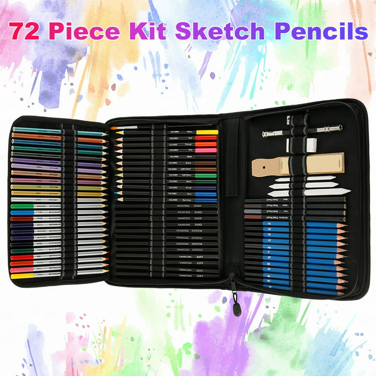 72 Piece Kit Sketch Pencils And Colored Pencils Art Set - Ideal
