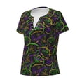 thumbnail image 5 of Fuzoiu Neon Mardi Gras Print Women's V-Neck T-Shirt,Women's Short Sleeve Top, Comfortable for Work, Leisure, and Sports, 5 of 7