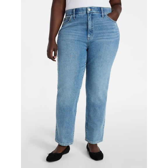 Terra & Sky Women's Plus Signature High Rise Straight Leg Jeans with Control Panel, Sizes 16W-28W