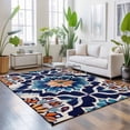 thumbnail image 3 of Large Area Rugs 5'x8', Orange Blue Carpet Runner Indoor Outdoor Rugs Home Decor Aesthetic, Morocco Boho Abstract Floral Ethnic Tribal Non Slip Mats Washable Accent Rug for Living Room Bedroom, 3 of 8