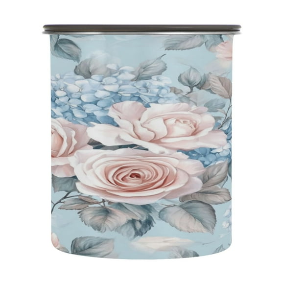 Wobogo Light Pink Rose Pattern Food Storage Jars 304 Food Grade Stainless Steel Canisters With Vacuum Airtight Lids for Coffee Snacks Nuts Cereal 900ML