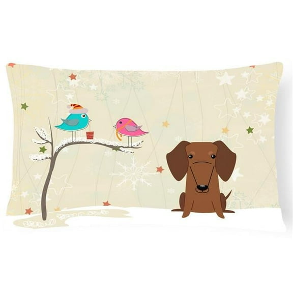 Christmas Presents Between Friends Dachshund Red & Brown Canvas Fabric Decorative Pillow