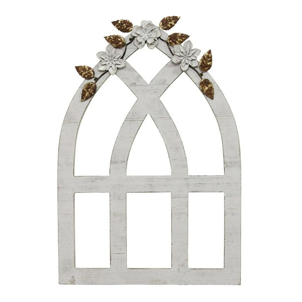 Stratton Home Decor White Arch with Metal Flowers Wall ...