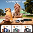 thumbnail image 5 of Portable Charger with Built-in Cables and AC Wall Plug, 10000mAh Slim USB-C Battery Pack, 15W Fast Charging Travel Essential Portable Phone Charger Compatible with iPhone, Samsun, Android，White, 5 of 7