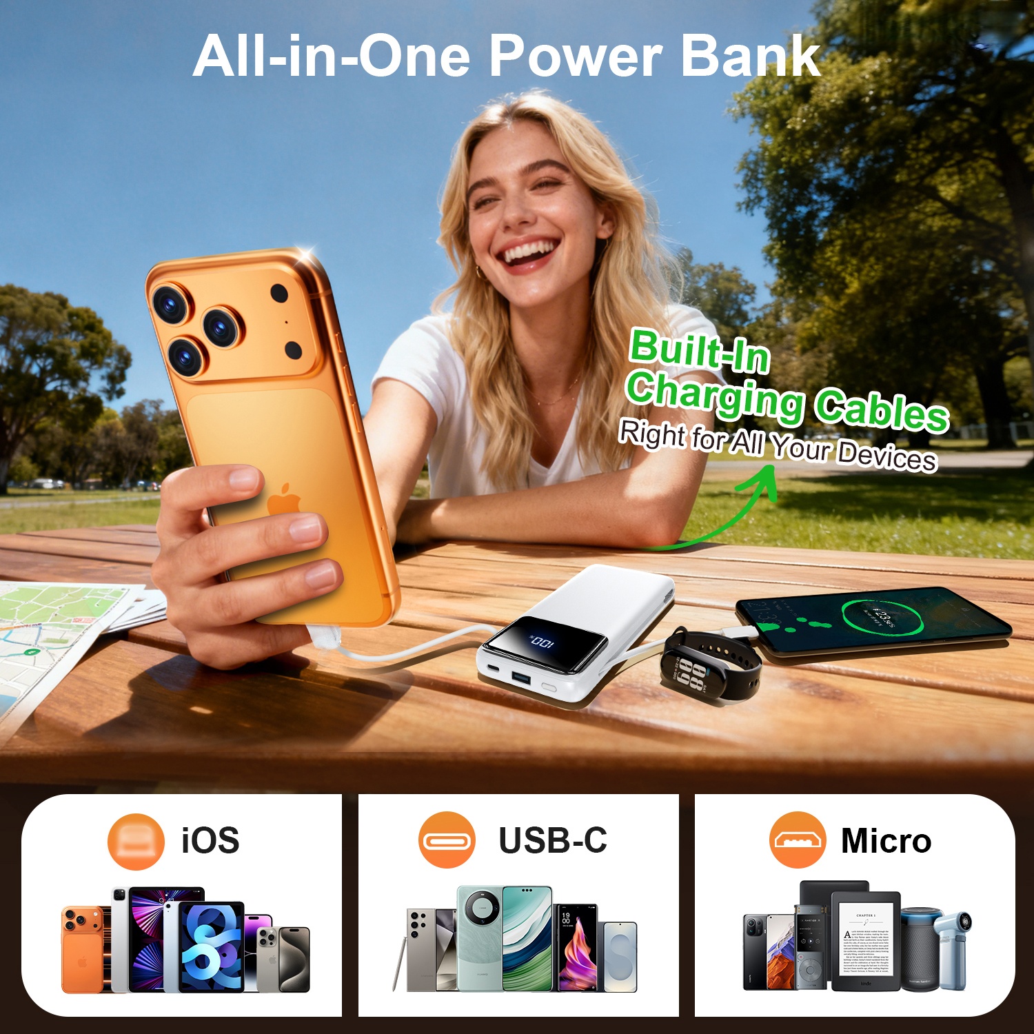Mguzdi 10000mAh Portable Charger with Built-In Cables and Wall Plug photo 5
