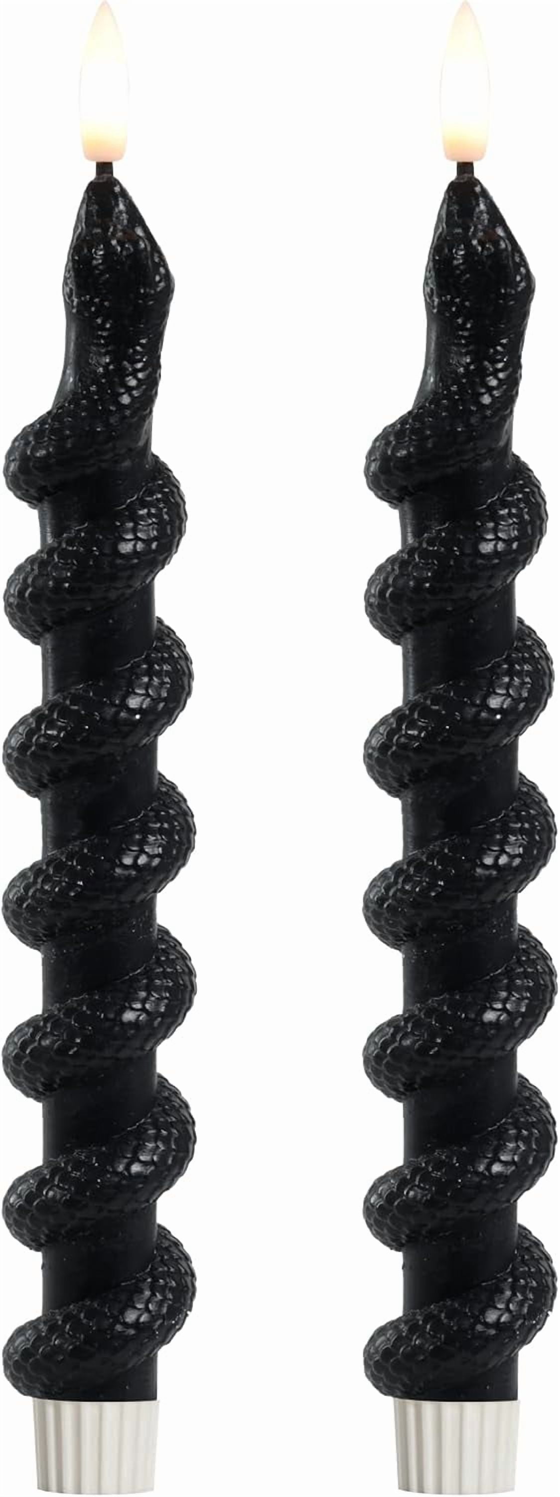 LumiPur Signature Halloween Collection Natural Glow Flickering Flameless LED Wax Taper Candle 1" x 9" (Snakes - Black, 2-Pack)
