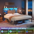 thumbnail image 3 of EnHomee Metal Platform Bed Frame with Headboard Queen Size Bed Frame with 4-Tier Storage Shelf & 3 Open Compartments & LED Lights & Charging Station ,Rustic Brown, 3 of 9